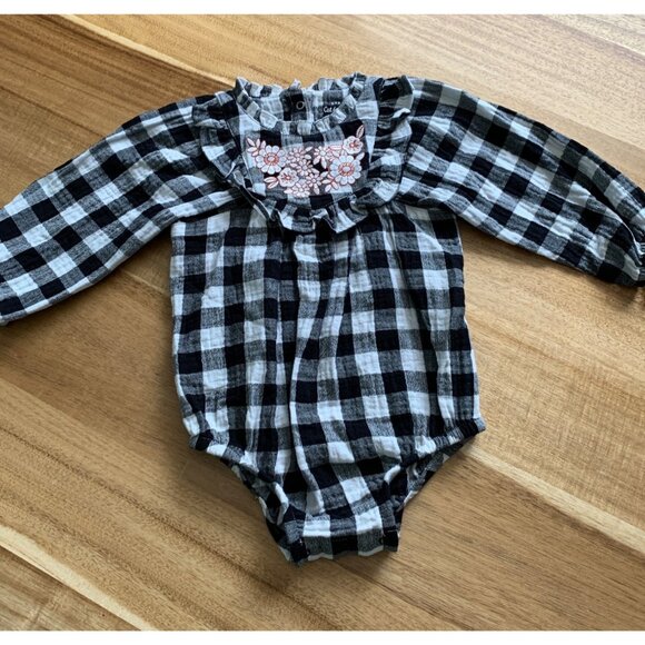 Cat & Jack Baby Girls Black Plaid Bodysuit With Floral Embroidery - Picture 11 of 11